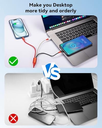 Multi Charging Cable, 3 in 1 Retractable Multiple Charger Cable, Fast Charging Cable, USB C Charger with Lightning/Micro/Type C for iPhone, iPad, Samsung, PS, Tablets & More (3,1ft) — view 4
