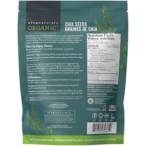 Viva Naturals Organic Chia Seeds, 2 lb – Plant-Based Omega-3s & 6s and Vegan Protein, Non-GMO, Black Chia Seeds Organic, Graine de Chia – Perfect for Smoothies, Salads, and Chia Seed Pudding — view 8
