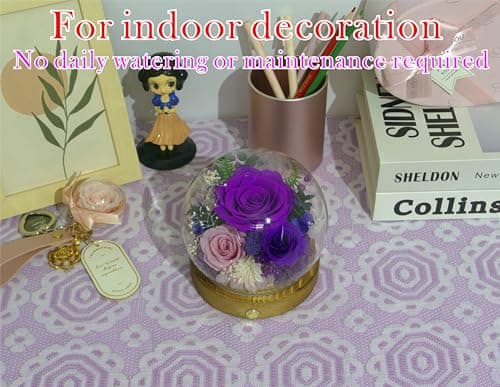 Valley of Rain & Forest Long-Lasting Real Flowers, Unique Floral Gift for You to Send Love for All Occasions, for Indoor Decoration (Dark Purple & Pink Roses Arrangement) — view 5