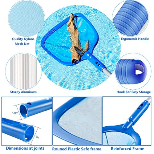 FBSPORT Pool Skimmer Net with Telescopic Pole, 59 inch Swimming Pool Leaf Net, Fine Mesh Pool Net, Pool Cleaner Maintenance Tool-Easy to Collecting Leaves for Swimming Pools, Hot Tubs, Ponds — view 5