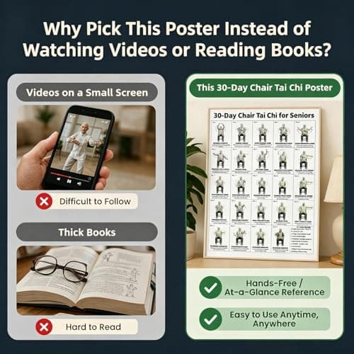 Tai Chi Chair Workout Chart, Chair Tai Chi for Seniors Wall Chart – 30-Day Seated Tai Chi Routine, Seated Exercise Poster for Beginners, Home Gym Decor, Unframed 2-Pack (10x8 Inch) — view 2