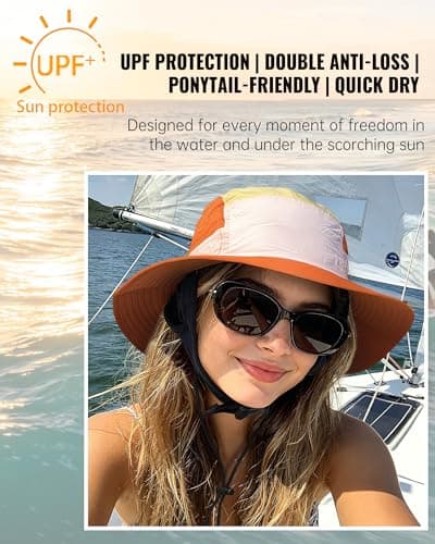 Clakllie Quick Dry Surf Bucket Hat with Chin Straps Sun Protection Cap Waterproof Fishing Sun Hat for Men Beach Hiking Hats,DCL1-Orange — view 3