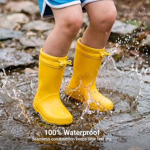 DREAM PAIRS Kids Rain Boots Boys Girls Lightweight Boots Waterproof Easy-on Outdoor Playing Rain Boot Toddler Unisex-Child,Size 10 Toddler,Yellow,SDRB2401K