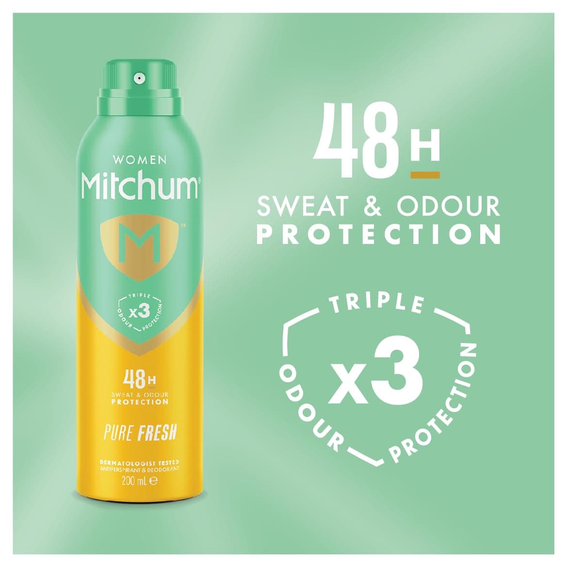 Revlon Mitchum Women Triple Odor Defense 48HR Protection Aerosol Deodorant & Anti-Perspirant, Pure Fresh, 200 ml — view 2