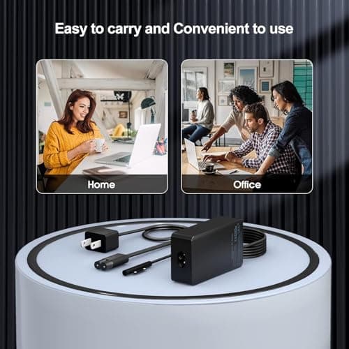 YURCIPWE Surface Pro Charger 65W, Surface Laptop Charger Compatible with Microsoft Surface Pro 11/10/9/8/7+/7/6/5/4/X, Surface Laptop 7/6/5/4, Surface Book 3/2, Surface Go 3/2/1 with 8.8ft Power Cord — view 3