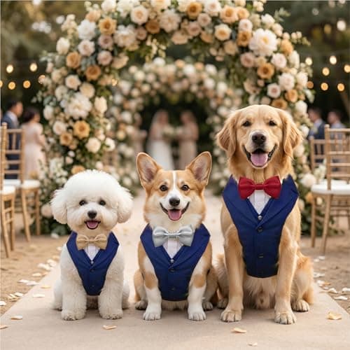 AVERYDAY Dog Tuxedo with Bow Tie for Wedding Outfit, Dog Suit Costume for Christmas Halloween Valentine’s Day, Adjustable Pet Tux Harness with Leash Ring, Formal Wear for Small Medium Large Dogs — view 7