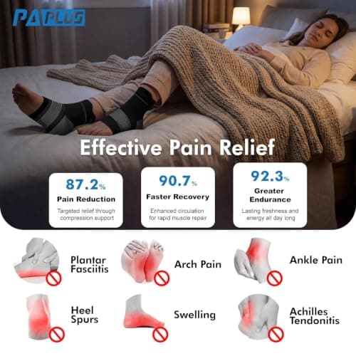 Plantar Fasciitis Sock (6 Pairs) for Men and Women, Ankle Brace Compression Socks with Arch Support for Achilles Tendonitis, Heel Pain, Swelling & Arthritis Relief, Black, Large