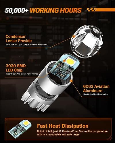 SEALIGHT 194 LED Bulb 6000K White, License Plate Light, Dome Light, T10 168 2825 W5W 3030 Bright Chips Wedge for Replacement Light Bulb, Map Trunk Door Courtesy Dash LED Light Bulb,Pack of 10 — view 4