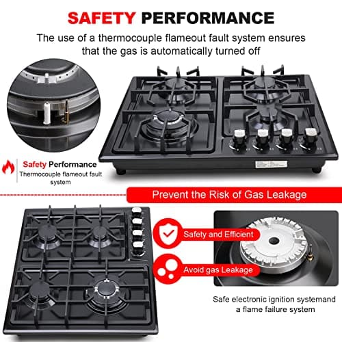 FORIMO Gas Cooktop 22Inch，Built in Gas Cooktop 4 Burners Stainless Steel Stove with NG/LPG Conversion Kit Thermocouple Protection and Easy to Clean — view 3