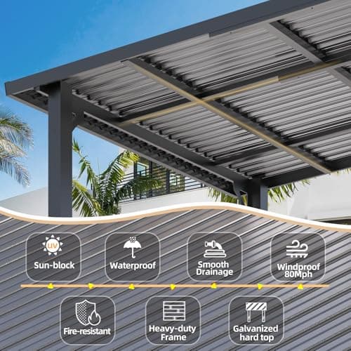 U-MAX 10' x 10' Hardtop Gazebo Outdoor Pergola, Heavy Duty Lean to Metal Pergolas and Gazebos Clearance, Wall-Mounted 10x10 Gazebo Galvanized Steel Patio Roof Awning — view 4