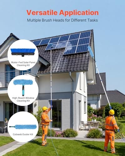 VEVOR Solar Panel Cleaning Kit, 20 ft, Water Fed Pole Kit with Cleaning Brush, Soap Dispenser, Extendable Aluminum Telescopic Pole, 180° Rotatable Brush Head, for Roof Mounted Solar Panels, Windows — view 2