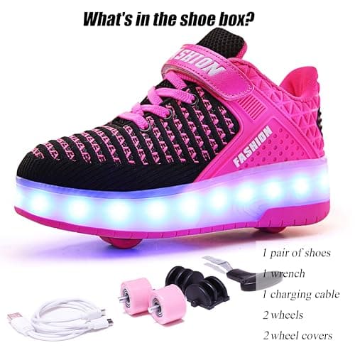Ufatansy Roller Shoes for Girls LED Fashion Sneakers Kids Roller Skate Shoes Boys USB Rechargeable Light Up Wheels Shoes(13 M US =CN31, Double Wheel, Pink) — view 4