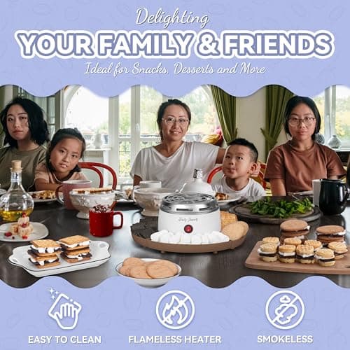 Party Desserts Electric Smores Maker Tabletop Indoor Kit, Indoor Marshmallow Roaster, Smores Station with 4 Compartment Trays & 4 Forks, Great Gift for Adults and Kids in Holidays and Parties (Brown) — view 3