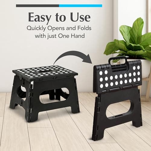 Handy Laundry Folding Step Stool - Sturdy Enough Collapsible Stool to Support Adults - Opens Easy with One Flip - Great for Kitchen, Bathroom or Bedroom (Black - 9 Inch) — view 2