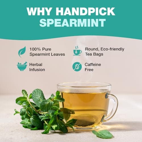 HANDPICK, Spearmint Tea Bags (100 Herbal Tea Bags) | Refreshing Mint Tea | Non-GMO, Gluten Free | Round Eco-Conscious Teabags — view 3