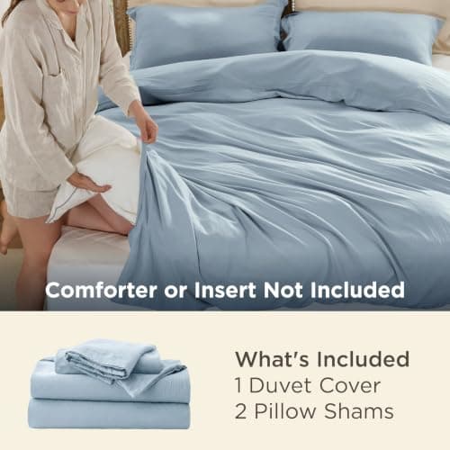 Bedsure Celestial Blue Duvet Cover King Size - 3 Pieces Prewashed Cotton-Like Polyester Extra Soft Bedding Set, Includes 1 Duvet Cover 104x90 Inches with Zipper Closure & 2 Pillow Shams, No Comforter