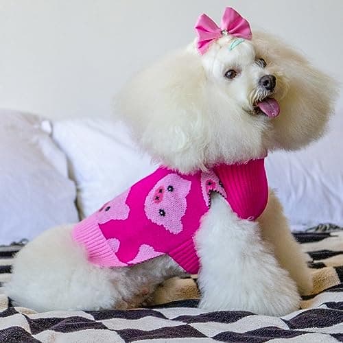 CuteBone Pink Pig Dog Sweater for Medium Dogs with Leash Hole