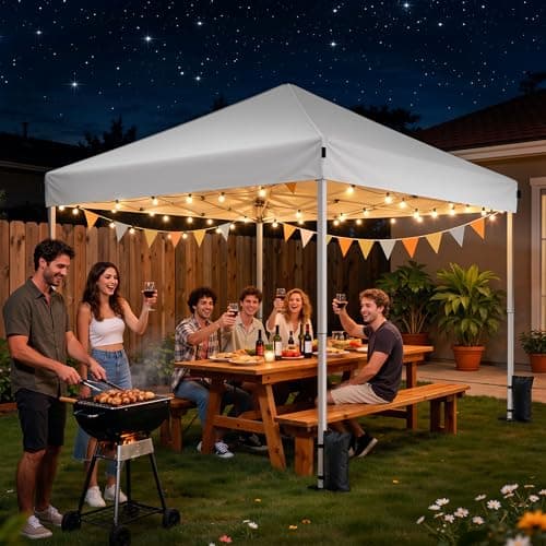Driftalia 10x10 Pop Up Canopy Tent, Instant Setup Portable Canopy with Carry Bag, 4 Sandbags and 8 Stakes for Outdoor Events, Parties & Camping - White — view 5