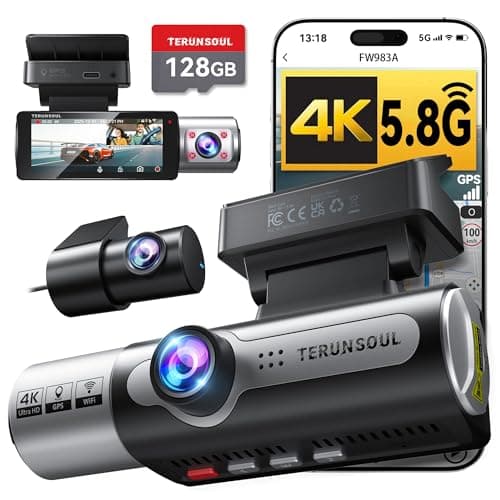 4K Dash Cam Front and Rear, Full HD 3 Channel Dashcam, Free 128GB Memory Card, Built-in 5.8GHz WiFi Built-in GPS, Collision Sensor, Night Vision, 3.16" IPS, 24H Parking Mode（Silver）
