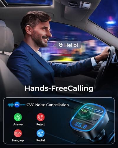 LENCENT FM Transmitter, Bluetooth FM Transmitter Wireless Radio Adapter Car Kit with Dual USB Charging Car Charger MP3 Player Support TF Card & USB Disk — view 5