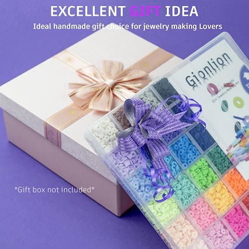Gionlion 6000 Pcs Clay Beads for Bracelet Making, 24 Colors Flat Preppy Beads for Friendship Bracelet Kit, Polymer Clay Heishi Beads with Charms for Jewelry Making, Crafts Gifts for Teen Girls — view 4