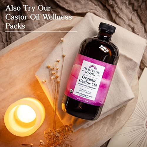 HERITAGE STORE Organic Castor Oil - Glass Bottle - Nourishing Treatment for Hair and Skin - Eyelash Serum for Eyelashes, Brows, Castor Oil Packs - Cold Pressed, Hexane Free, Vegan 16oz — view 4