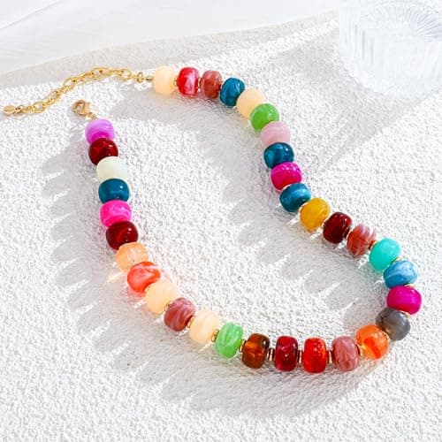 LILIE&WHITE Mothers Day Gifts for Mom Daughter Colorful Chunky Bead Necklaces for Women Fashionable chunky Boho Collar Necklace Rainbow Resin Bead Necklace Jewelry — view 3