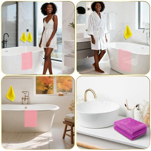 UJFQBH 3 Pieces African Bath Sponge African Net Long Net Bath Sponge Exfoliating Shower Body Scrubber Back Scrubber Skin Smoother,Great for Daily Use (Pink,Yellow,Purple) — view 5