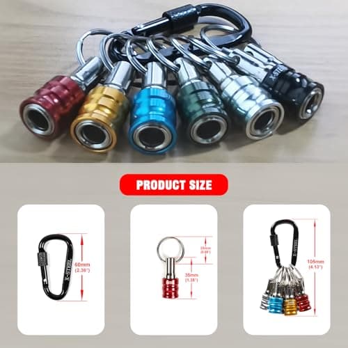 X-STEEL 6Pcs Bit Holder, 1/4 Drill Bit Holders, Keychain Drill Screw Adapter Change Portable, With Black Carabiner for Tools & Home Improvement Gift — view 6