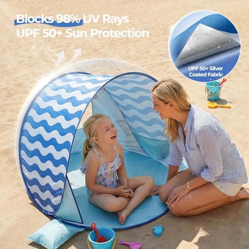 Apojungle Baby Beach Tent for Kids: Navy Blue Pop Up Sun Shelter Canopy- UV Protection Beach Shade Outdoor - Travel Beach Umbrella for Toddlers Camping Play — view 5