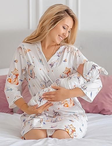 ECO BABY Mommy and Me Robe and Swaddle Set | Maternity Robe and Matching Baby Set for Girl, Boy | Hospital Labor and Delivery, Mila, L