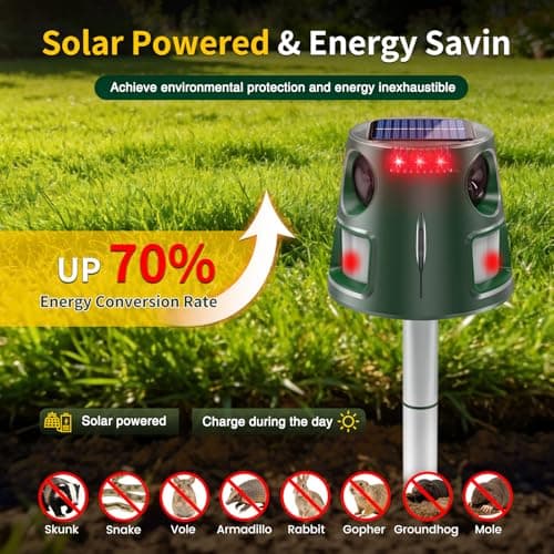 Ultrasonic Animal Repellent Outdoor, Solar Power Cat Rodent Raccoon Repeller, Squirrel Skunk Control Device with Motion Sensor and FIashing Light, Waterproof Rabbt Snake Deterrent for Outdoor — view 2