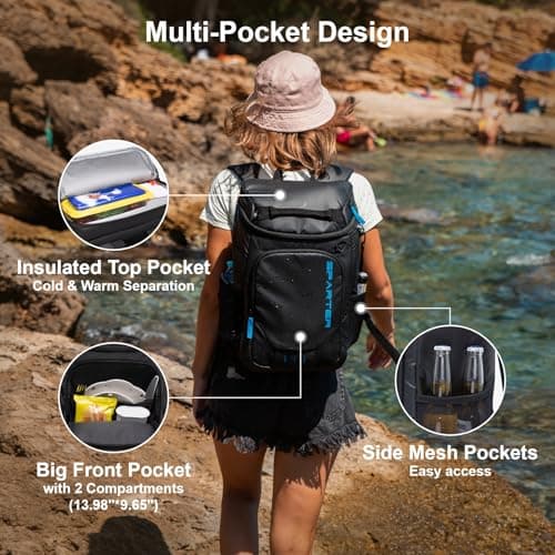 SPARTER Backpack Cooler Insulated Leak Proof 33 Cans, 2 Insulated Compartments Thermal Bag, Portable Lightweight Beach Travel Camping Lunch Backpack for Men and Women — view 3