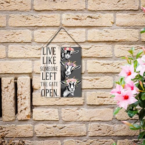 Live Like Someone Left The Gate Open Goat Floral Hanging Plaque, 6.7 x 10 Inches Farmhouse Wall Decor for Kitchen, Cabin, Home — view 2