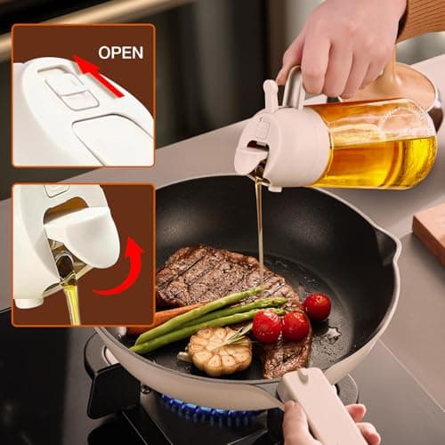 YARRAMATE 16oz/470ml Glass Olive Oil Sprayer for Cooking with Stickers, 2 in 1 Oil Dispenser for Kitchen Gadgets, Food Grade Premium Spray Bottle for Salad, Frying, BBQ (Creamy White) — view 6
