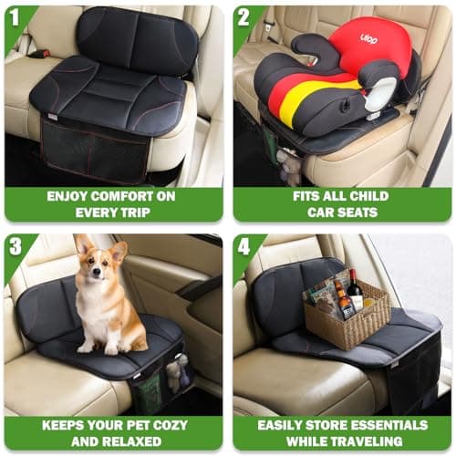 Siivton Kids Booster Seat Protector Mat, Thick, Anti-Slip, Waterproof, with Mesh Pockets for Toys & Snacks, Fits Most Cars, Black - 2 Pack — view 5