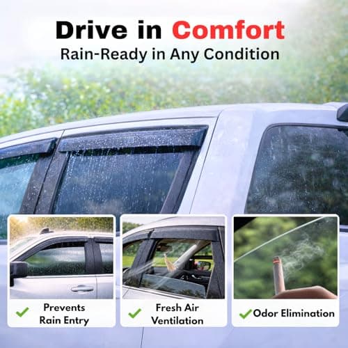 KPY Rain Guards Fit for 2009-2018 RAM 1500 Crew Cab, Out-Channel Window Visors Vent Deflectors 4PC, Truck Accessories for 2019-2024 RAM 1500 Classic, 2010-2025 RAM 2500 3500 (Mega & Crew Cab) — view 4