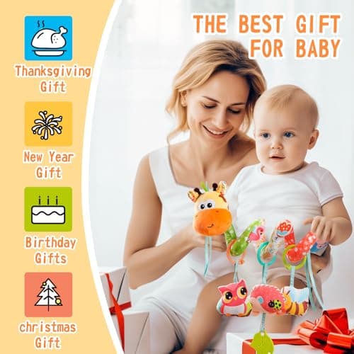Jollybaby Crib Stroller Car Seat Toys for Baby 0-3-6-9-12 Months, Tummy Time Hanging Sensory Toys for Newborn with Music Box and Teether, Spiral Carseat Toy for Infant Boys Girls Gifts (Yellow) — view 5
