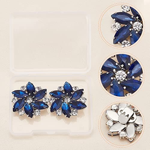 FINGERINSPIRE 2PCS Crystal Shoe Clips 1.3x1.2 inch Blue Rhinestones Shoe Buckles Charms Exquisite Flower Shape Shoes Jewelry Decoration with Box for Women Bridal Pumps Flats Clutch Dress Hat Shoe — view 3