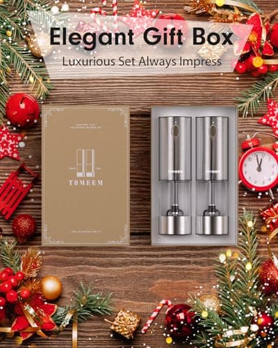 TOMEEM Upgraded Larger Capacity Electric Salt and Pepper Grinder Set Rechargeable with LED lights, Stainless Steel Automatic Pepper and Salt Grinder Refillable with 5 Adjustable Coarseness — view 8