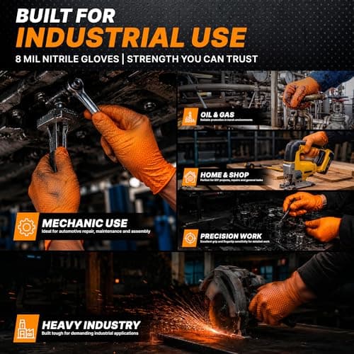 TitanFlex Heavy Duty Industrial Orange Nitrile Gloves, 8-mil, Gloves Disposable Latex Free with Raised Diamond Texture Grip, Powder Free, Rubber Glove, Mechanic Gloves,100-ct Box (Small) — view 5