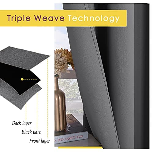 NICETOWN Short Blackout Curtain Panels - Bedroom Thermal Insulated Grommet Top Blackout Window Draperies Rideaux (W42 x L45 Inches, Grey, 2 Panels) — view 4