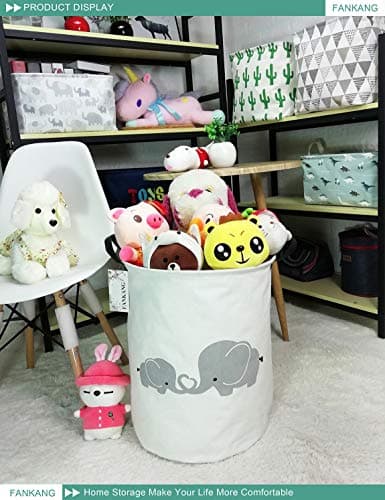 FANKANG Storage Basket, Nursery Hamper Canvas Laundry Basket Foldable with Waterproof PE Coating Large Storage Baskets for Kids Boys and Girls, Office, Bedroom, Clothes,Toys（Love Elephant） — view 4
