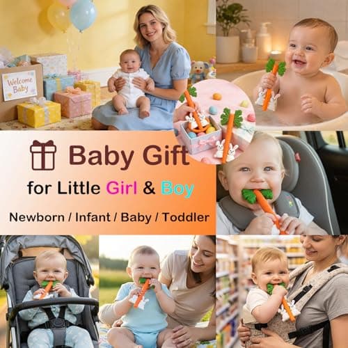 Baby Teething Toys Silicone Carrot Rabbit Hollow Teething Tubes -Sensory Chew Toys Over 3 Months - Teether Straws for Teething Relief -BPA Free Infant Toys Baby Shower Gifts Baby Essentials (1) — view 4
