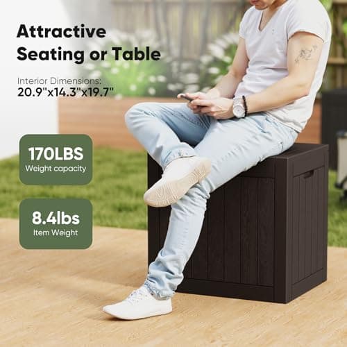 NEWBULIG 31 Gallon Deck Box, Weatherproof Resin Lockable Outdoor Storage for Secure Package Deliveries and Indoor Storage in Garden or Patio, Backyard — view 3