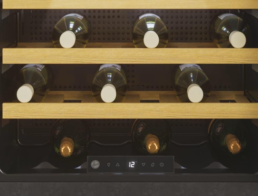 H-WINE 300 HWCB 45 UKBM/1 Built-In Wine Cooler, 24 Bottle Capacity, Single Zone, LED Lighting, Smart Wi-Fi Control, Black, Class F Energy, W x D x H (mm) 590x607x455