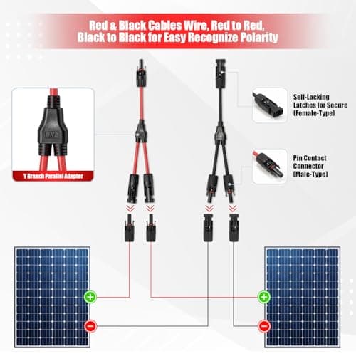 Solar Panel Connectors Y Branch Parallel Adapter Cable Wire Plug Tool Kit for Solar Panel — view 3