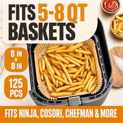 Air Fryer Paper Liners, 125Pcs Air Fryer Disposable Liners, Non-Stick and Oil Proof for Easy Cleanup, 8” Square for 5-8 qt Basket by Baker's Signature — view 6