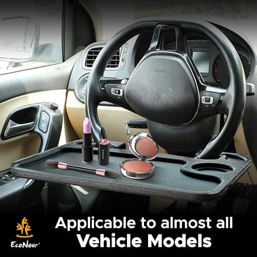 EcoNour 2 in 1 Car Steering Wheel Desk | Steering Wheel Tray for Laptop Car Mount with Pen Holder | Food Tray for Eating with Drinks Holder | Multipurpose Travel Accessories — view 7