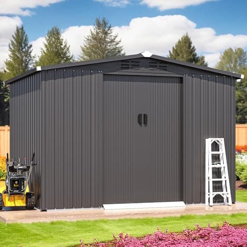 U-MAX Shed 6' x 8' Outdoor Storage Shed with Sliding Door, Outdoor Tool Shed Cabinet, Metal Garden Sheds for Yard, Outdoor Storage Clearance in Dark Grey — view 2